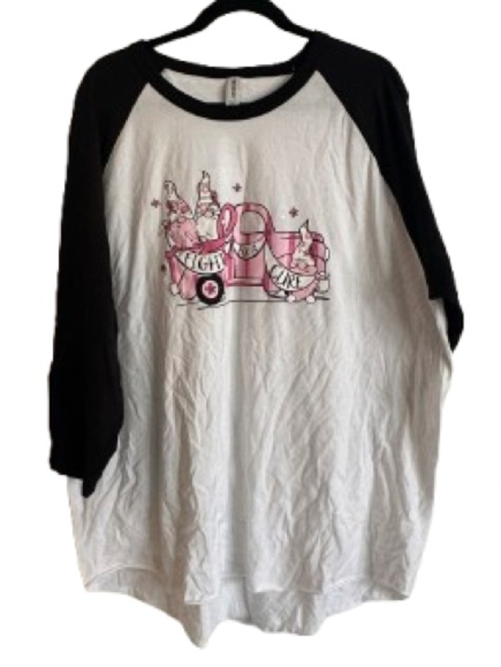 Jerzees White and Black Raglan Tee with Pink Truck Graphic